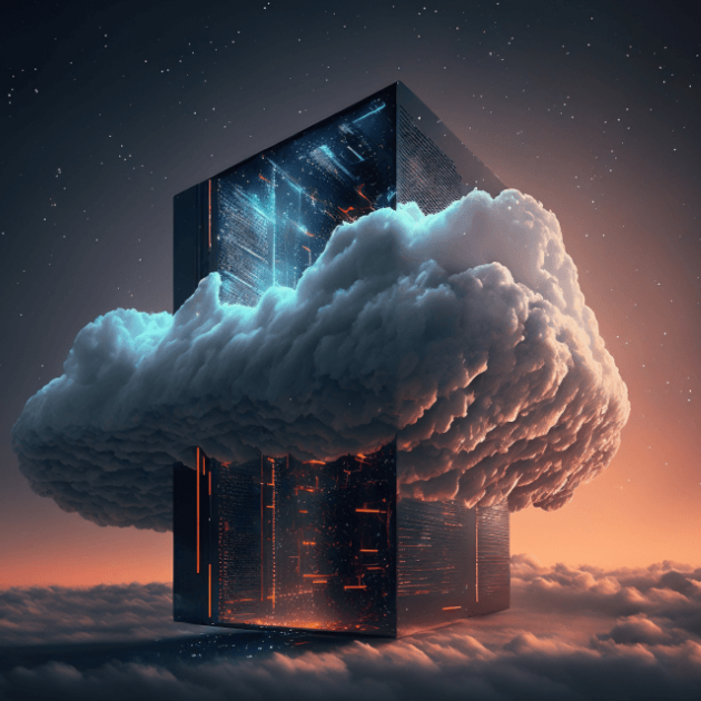 Modern building with a glass facade and angular design under a cloudy sky.